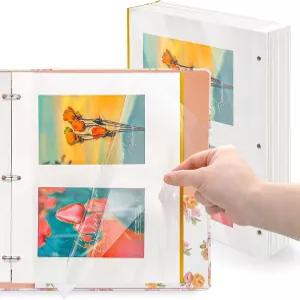 엘조이 100장 200페이지 11 x 9인치 사진 앨범 리필 3링 바인더용 셀프 접착 양면 시트