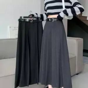 체크치마 잔체크 플리츠 롱스커트 벨트 세트 가을 겨울 치마