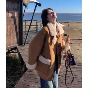 여친 가을가벼운 퍼 도톰한기장 상의 러블리 럭셔리 봄가을 모피 스웨이드 코트 다올3