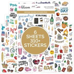 블룸 데일리 플래너 홀리데이 시즌 스티커 시트 - 빈티지 팩 탈착 및 재배치 가능 310개 이상의