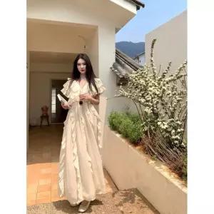 여성 원피스 해변 브이넥 바캉스 롱스커트 쉬폰 예쁜 프렌치 SPO마켓1