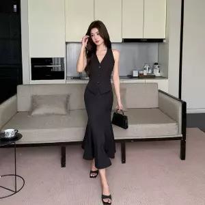 스커트 원피스 여성용 오피스룩 여름 투피스 직장 예쁜 홀터넥 쉬폰 휴가 SPO마켓2