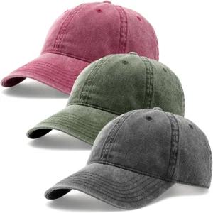 퍼톡 3팩 남녀 공용 빈티지 워싱 코튼 디스트레스 야구 모자 로우 프로파일 조절 가능한 아빠
