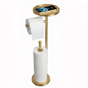 선반이 있는 방청 화장지 골드 4개의 스테인리스 수 보관할 프리스탠딩 롤을 수납 금색 홀더, 공간이 스탠드, 추가 브러시드 롤 스틸