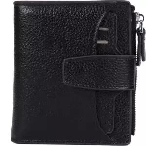 니모어 여성용 RFID 차단 가죽 소형 이중 접이식 지퍼 포켓 지갑 카드 케이스 ID 창 포함