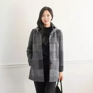 [마담4060]엄마옷 마담4060 클래씨마담 패치하이넥체크 데일리 중년여성 코트-RCO2512