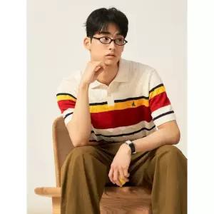 [빈폴멘]케이블 럭비 반팔 니트 - 아이보리 (BC5451C600)