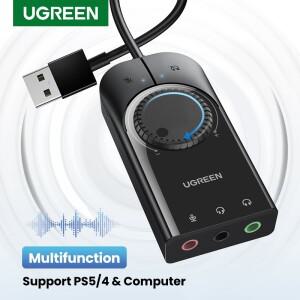 UGREEN-사운드 카드 USB 오디오 인터페이스 외장형 3.5mm 마이크 어댑터 PC 노트북 PS4 용 사운드 헤드셋
