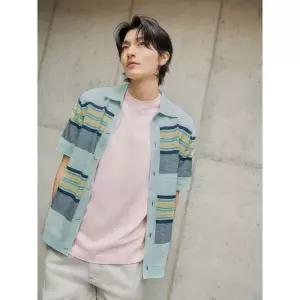 [빈폴멘]멀티 스트라이프 셔츠형 카디건 - 라이트 그린 (BC555AC61L)