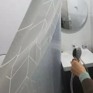 그레이 방수 비닐 180x180 샤워커튼 헤링본