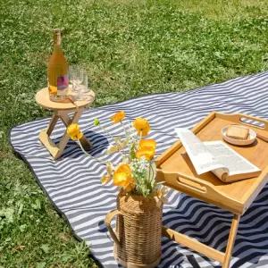 BS   매트 S-M 스트라이프 네이비 돗자리 양면 방수 소풍 캠핑 휴대용 나들이 야외