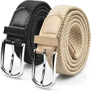 UNGGJKB 남성 벨트 2팩 우븐 골프 캐주얼 엘라스틱 밴드 청바지 선물