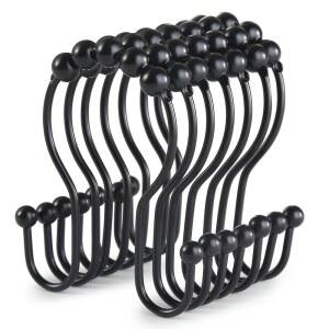 구윈 샤워 커튼 12개 샤워 커튼 링 스테인리스 스틸 블랙 샤워 커튼 샤워 커튼 링 녹 방지 커튼용 미끄럼 방지 이중 샤워 링(블랙)