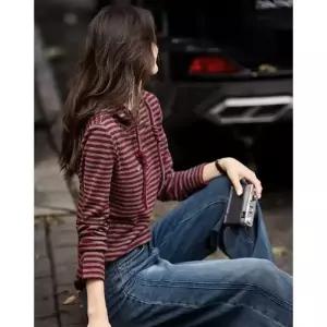 여자 레드 캐주얼 가을 데일룩 티 맨투맨 스트라이프 스트링 후드 편안한상의 트렌드 DAOL3