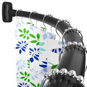 Tlooe 커브드 샤워 커튼봉 45 72인치 조절 가능한 아치형 샤워 커튼 커브드봉 욕실용 방청 라운드 네버폴 디자인 검은색 드릴링 필요