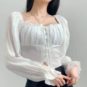 가을옷 레이스 오프숄더 탑 블라우스 셔링 블라우스 스모크