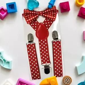 땡땡이 어린이 멜빵 레드