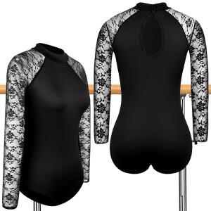 여성 터틀넥 레이스 긴 소매 발레 댄스 레오타드 성인 및 어린이호환용 체조 탑 물방울 모양 등이 빈 바디