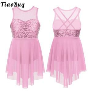 어린이 소녀 스팽글 발레 댄스 원피스 민소매 메쉬  명주 그물 서정적 춤 현대 바디 수트 레오타드 코스튬