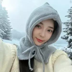 니트 후드 넥워머 바라클라바 방한 그레이