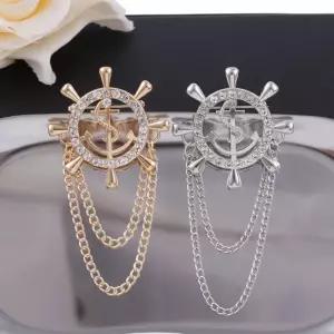정장 악세사리 마린 큐빅 체인 디테일 브로치 2컬러
