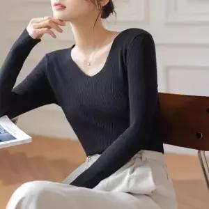 [의류] 브이넥 골지니트 슬림골지 이너니트 티셔츠