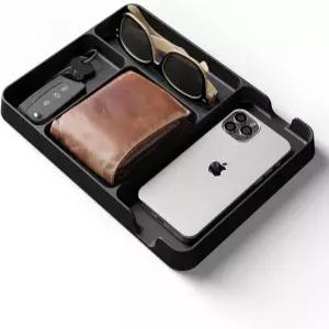 EDC 대나무 발렛 트레이 블랙 소지품 정리대 스마트폰 충전 거치대 지갑 차키 수납함 데스크 침실