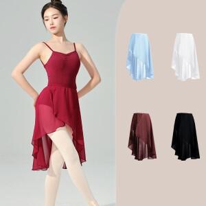 여성 발레 랩 스커트 블랙 쉬폰 쉬어 댄스 성인 허리 조절 버클 십대 불규칙