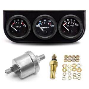 BREADEEP 52mm 3 in 1 자동차 자동 게이지 키트(볼트 미터 + 물 온도 오일 압력 미터) 스테인리스 스틸 트리플 대시보드 세트 12V 자동차용 블랙 콘솔(블랙)