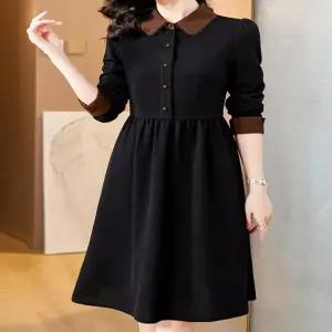 [비바로그][비바로그] 펄시 배색 카라넥 셔링 원피스