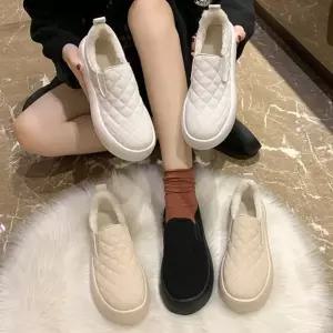 여자 겨울 가을 따뜻한 안감털 퀼팅 슬립온