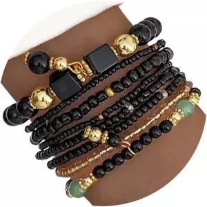 IFKM 8PCS 여성용 구슬 팔찌 다층 스태커블 스트랜드 스트레치 비드 팩 핸드메이드 트렌디 보헤미안 참