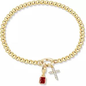 무료 버드 크로스 탄생석 팔찌 여성용 14K 골드 도금 참 신축성 있는 엘라스틱 비즈 스태커블 트렌디