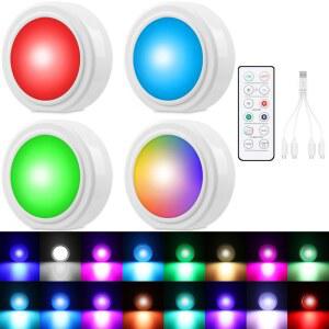 리모컨이 있는 무선 인테리어 자동차 LED 조명 4종, 16가지 색상 USB 충전식, 마그네틱 터치 앰비언트 장식용