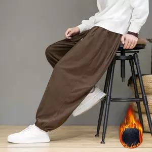 코듀로이 플리스 안감 남성 기모 바지 겨울용 넉넉한 핏 캐주얼 선 명상복 랜턴 팬츠 스타일