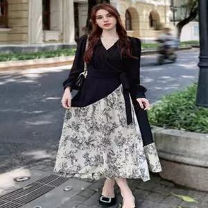 [비바로그][비바로그] 헤시드 카라넥 플라워 배색 원피스