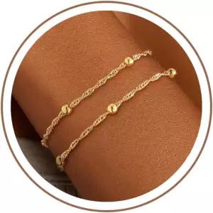 여성용 코호타 실버 골드 팔찌 트렌디한 14K 도금 비즈 적층 가능 레이어드 체인 하트 펄 매듭 스택 세트