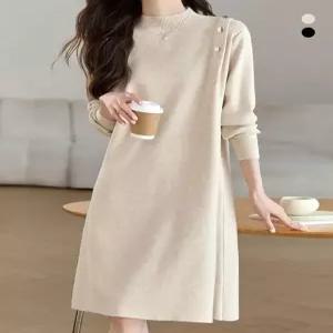 [비바로그][비바로그] 러즈 반하이넥 버튼 니트 원피스