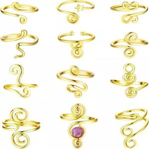 하이소 12PCS 여성용 조절 가능한 토링 14K 골드 도금 오픈 아프리카 여름 비치 풋 주얼리 세트