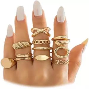 미래의 14K 골드 스태커블 너클 링 세트 여성 틴 걸스 에스테틱 실버 10Pcs 트렌디한 앙증맞은 오픈 미디