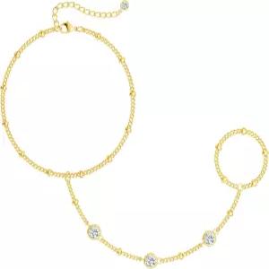 여성용 CHESKY 14K 골드 도금 핸드 체인 팔찌 세트 - 앙증맞은 핑거 링 스택 조절 가능한 내구성 있는 구슬