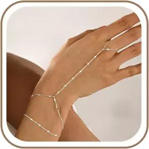 여성용 14K 골드 실버 도금 반지 팔찌 핸드 체인 데인티 이블 하트 클로버 데이지 큐빅 지르코니아