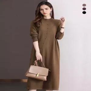 [비바로그][비바로그] 베리드 반하이넥 버튼 니트 원피스