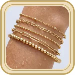 여성용 방수 골드 체인 팔찌 비타니 14K 도금 링크 다인 스테이킹 레이어드 세트 하이포알러젠 주얼리