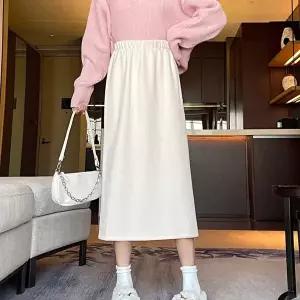 여자 주말 나들이 룩 겨울 스커트 밴딩 롱 치마 코디 (HSJ-WFGC7R8)