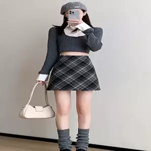 2컬러 가을겨울 A라인 날씬핏 속바지 모직 미니스커트 (HSJ-WFGGA53)