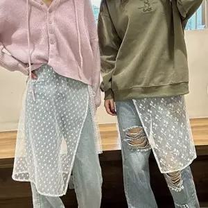 여성 레이어드 랩스커트 망사 시스루 페이크 치마 (HSJ-WFH708I)