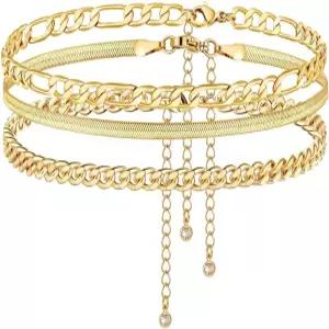 DEARMAY 14K 골드 도금 발목 팔찌 세트 여성용 발찌 쿠바 링크 레이어드 팩 주얼리 선물