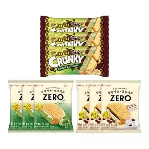 [롯데제과]크런키 모나카 두바이st 피스타치오맛x3+제로밀크모나카x3+제로말차모나카x3