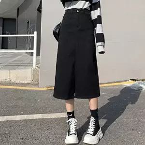 여성 A라인 입체적인 앞트임 날씬룩 데일리 블랙 치마 (HSJ-WBC2989)